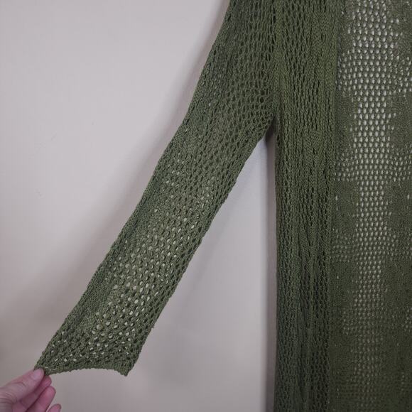 Vivid Importers Crochet Open Front Long Length Cardigan in Green Size 2X - Picture 4 of 8